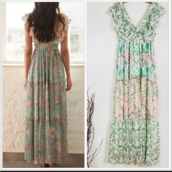 New House of Harlow Patchwork Floral Print V Neck Tiered Maxi Dress🌸 Large NWOT - Picture 2 of 14